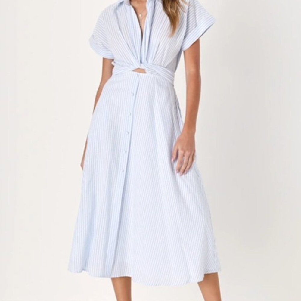 Lulu's Light Blue Pinstripe Midi Dress